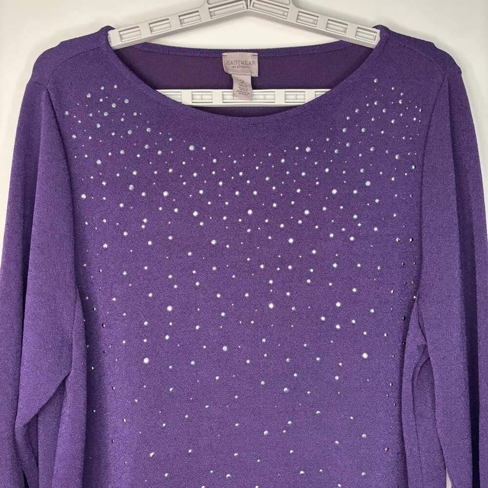 Easywear by Chico's rhinestone embellished tunic women L purple long sleeve